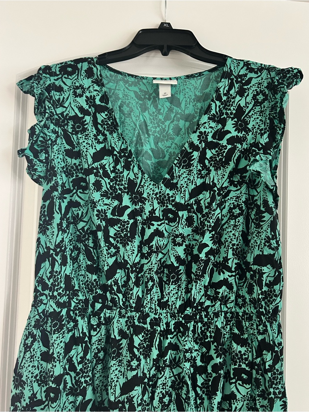 Ava & Viv Teal and Black Floral V-Neck Midi Dress - Picture 3 of 4